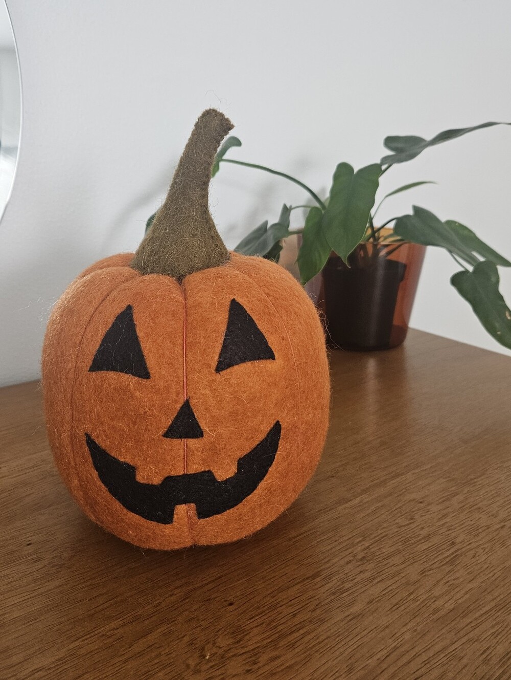 felt jack-o-lantern pumpkin plush throw pillow boho indie halloween decor